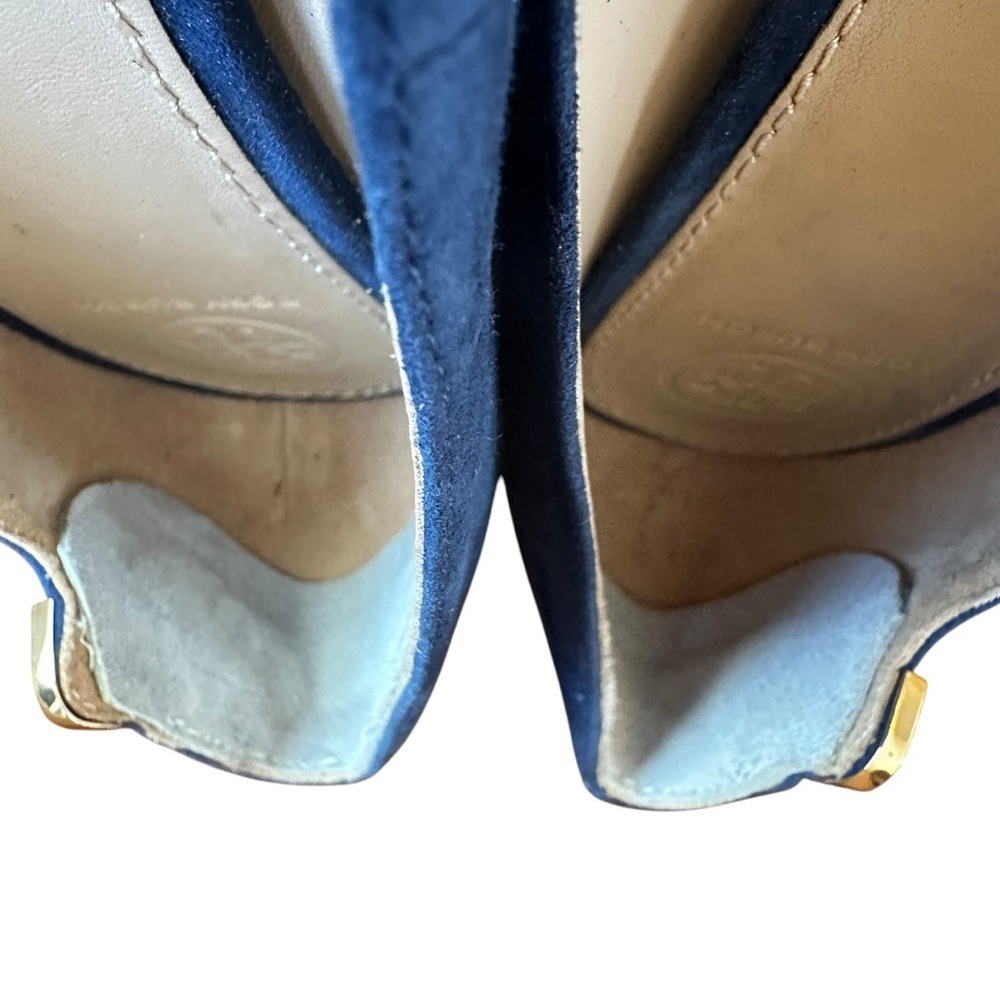 Tory Burch Elizabeth 85mm Round Toe Block Heel Pumps Blue Suede Size 10.5​ - Picture 13 of 13